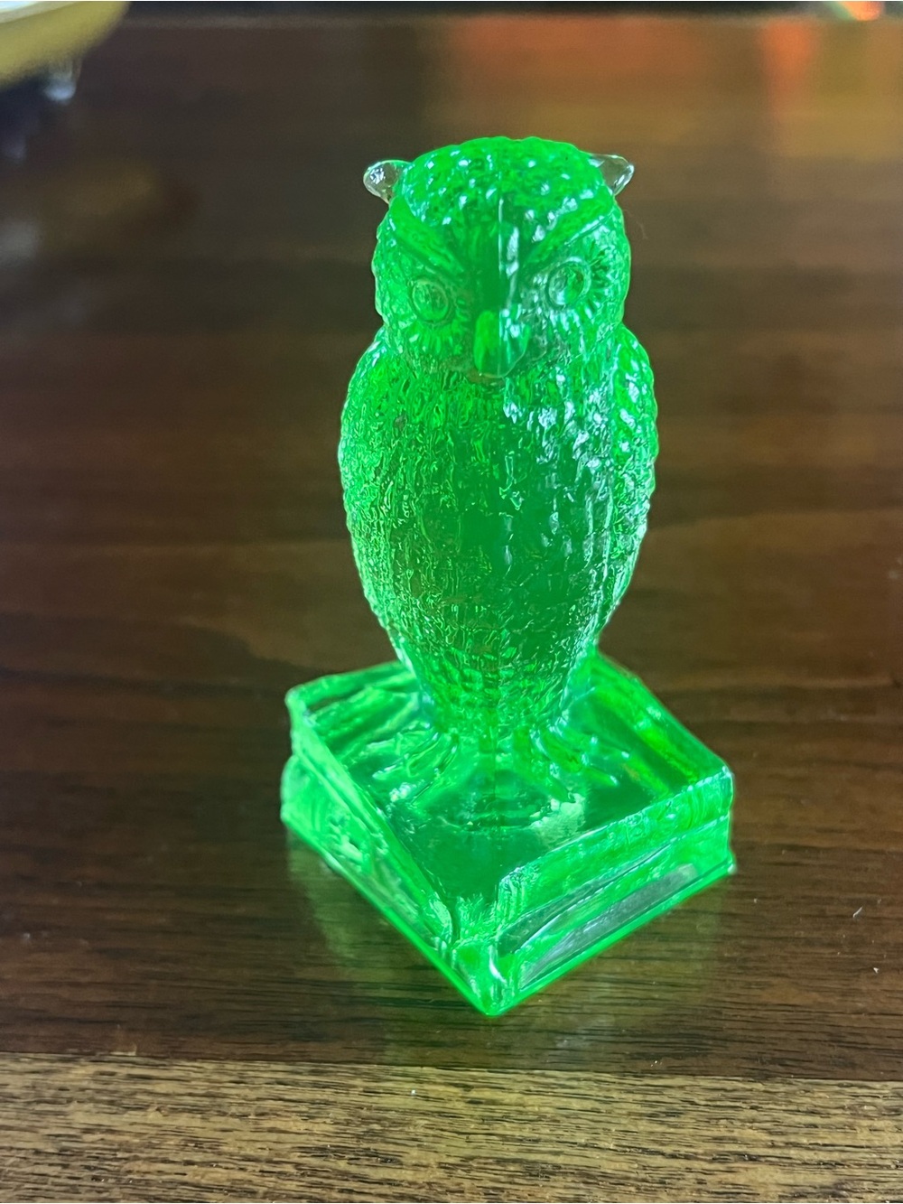 Vintage Degenhart Uranium Green Glass Owl on Books Figurine